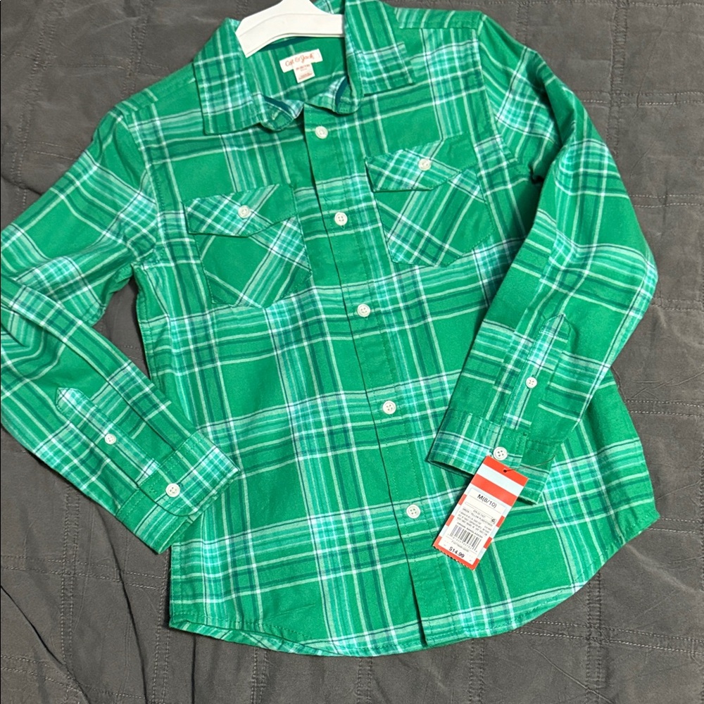 Cat & Jack Green Plaid Button Down Shirt
